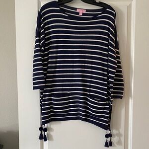 Lilly Pulitzer Navy and White Striped Sweater with Tassels